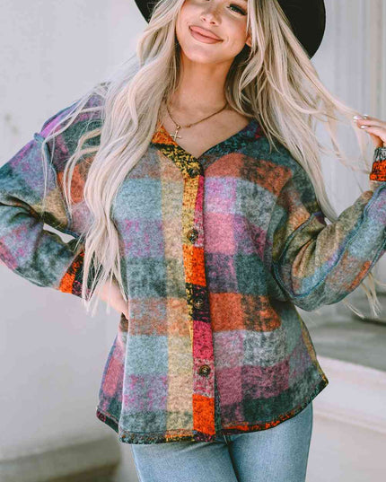 Plaid V-Neck Button Down Jacket