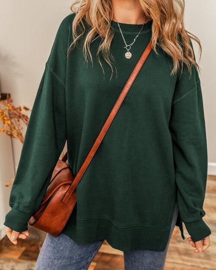 Round Neck Drop Shoulder Slit Sweatshirt