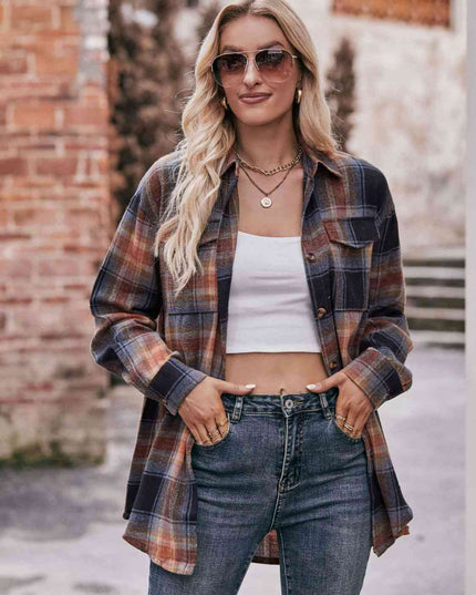 Plaid Dropped Shoulder Longline Shirt