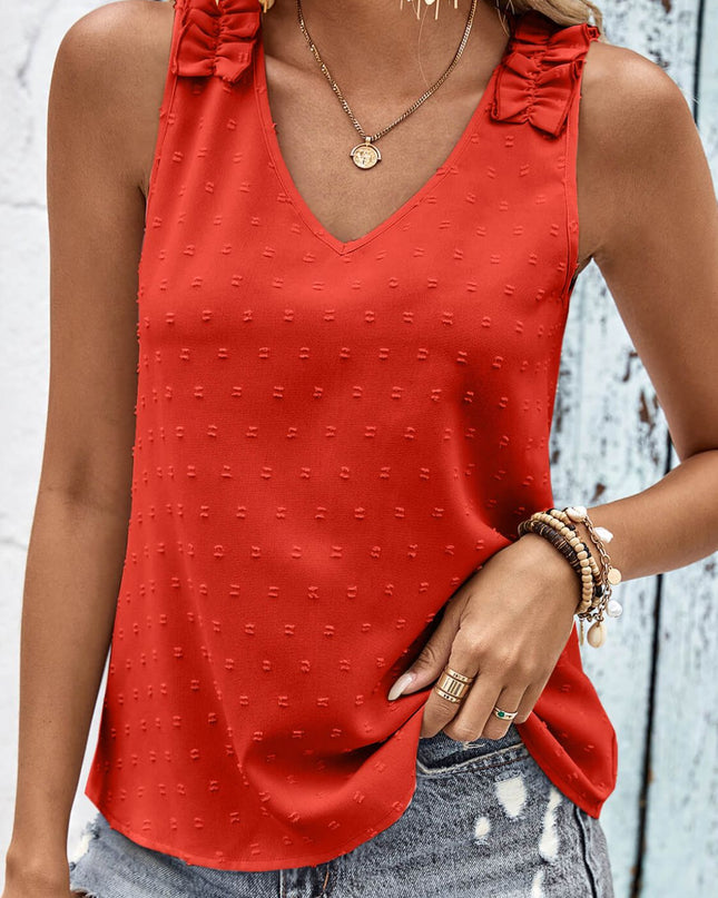 Swiss Dot Shoulder Detail V-Neck Tank