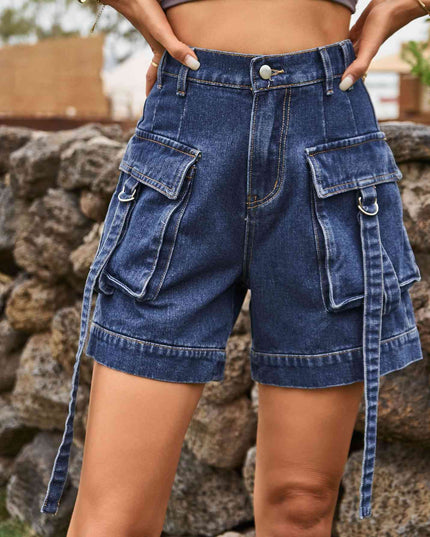 High Waist Denim Cargo Shorts