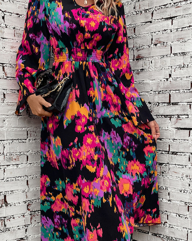 Printed Smocked Waist Midi Dress