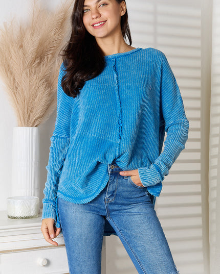Zenana Center Seam Waffle-Knit Top