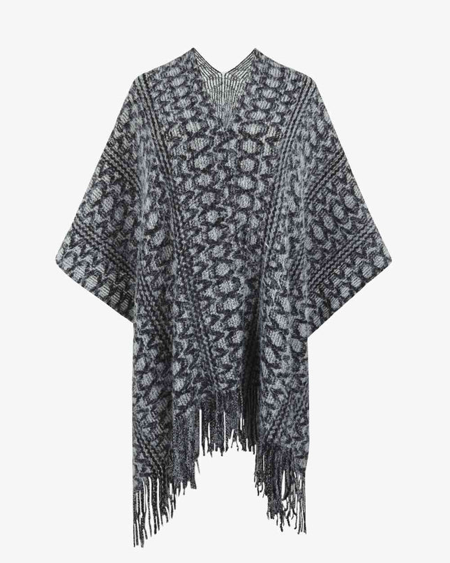 Open Front Fringe Hem Poncho