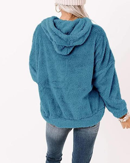 Drawstring Teddy Hoodie with Pocket