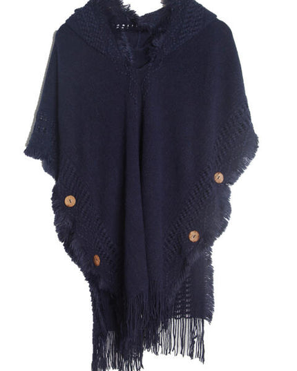 Fringe Hem Hooded Poncho