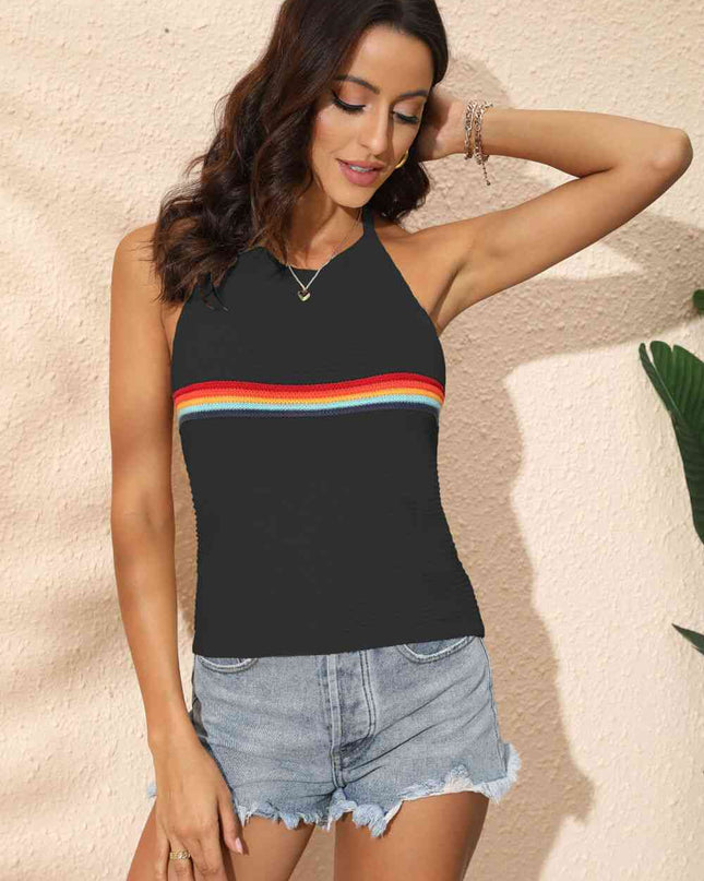 Rainbow Stripe Halter Neck Knit Tank