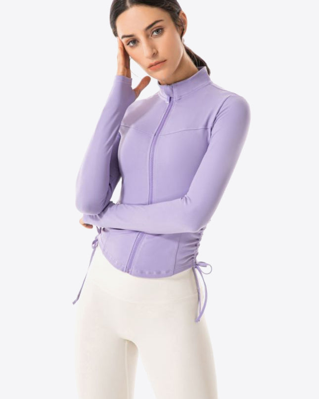 Side Drawstring Zip-Up Sports Jacket