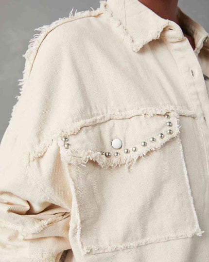 Button Down Raw Hem Denim Jacket