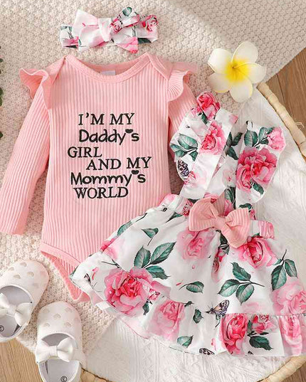 Round Neck Long Sleeve Top and Printed Dress Set