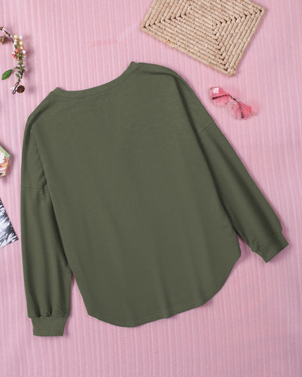Button Detail Curved Hem Top