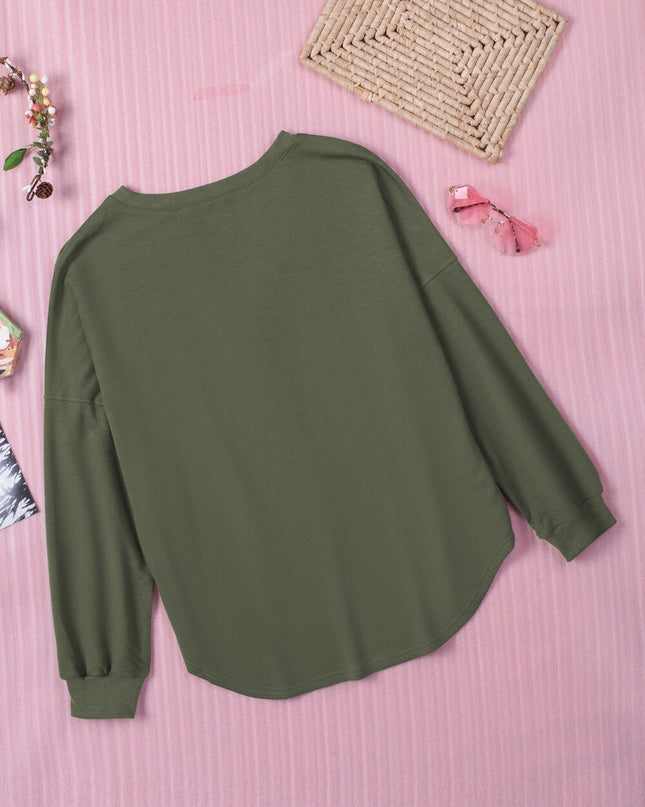 Button Detail Curved Hem Top