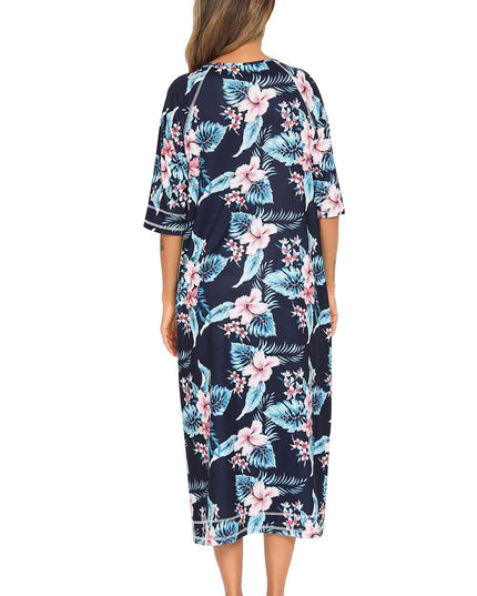 Printed Slit Night Dress with Pockets