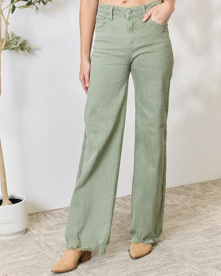 RISEN Full Size Raw Hem Wide-Leg Jeans