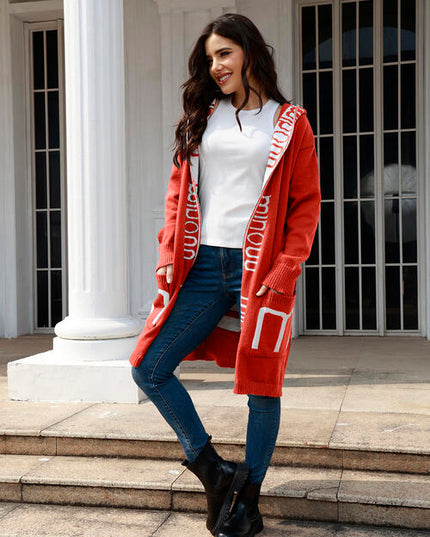 Open Front Long Sleeve Hooded Cardigan