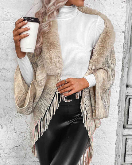 Open Front Fringe Hem Poncho