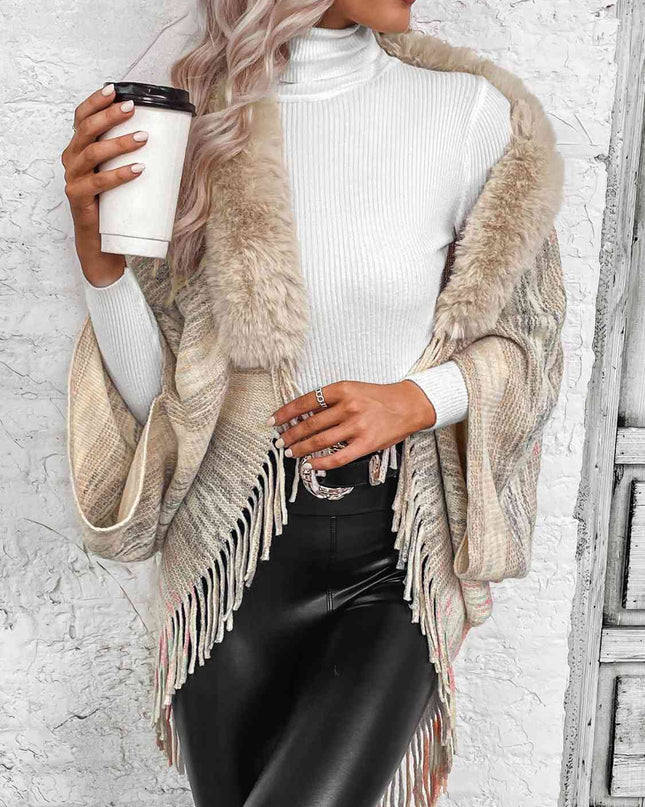 Open Front Fringe Hem Poncho