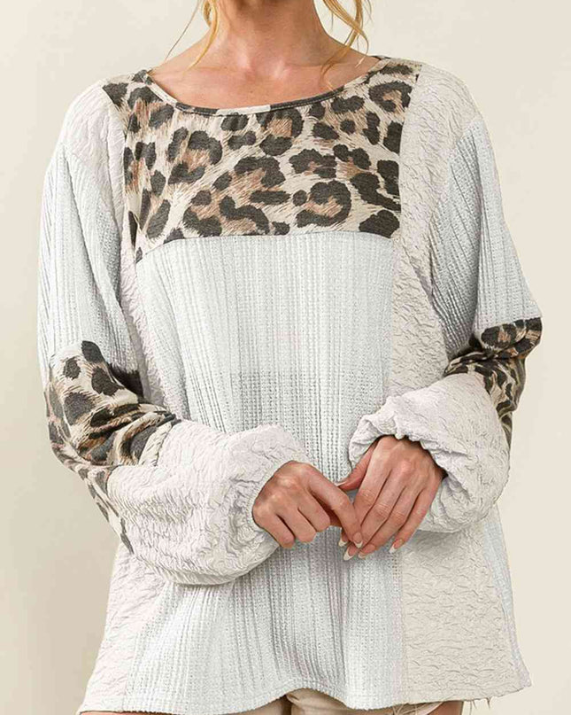 Printed Round Neck Long Sleeve Blouse