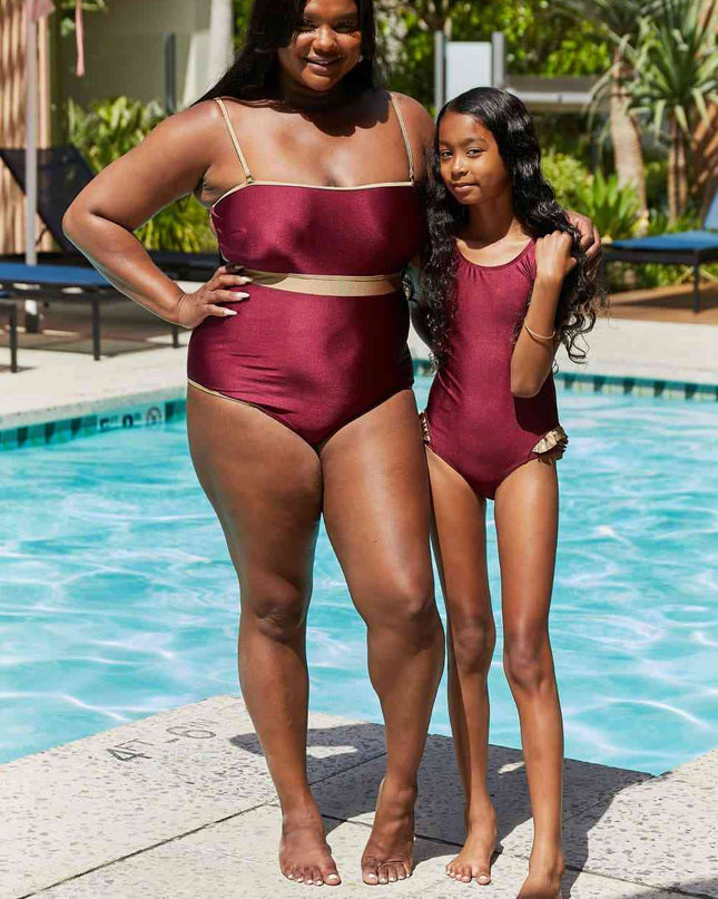 Marina West Swim Wave Break Contrast Trim One-Piece in Wine