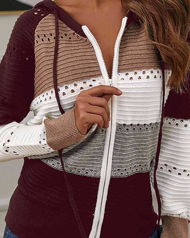 Color Block  Drawstring Hooded Sweater
