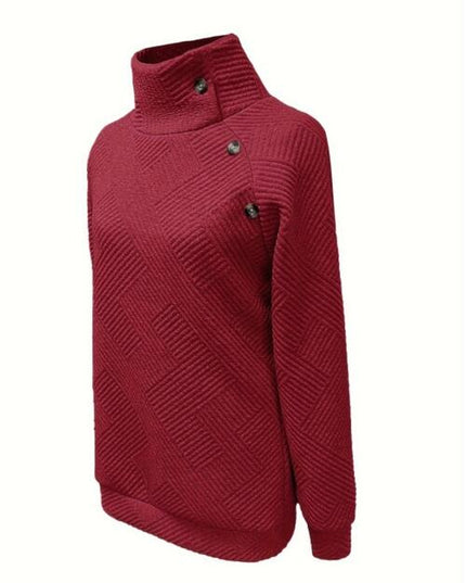 Buttoned Mock Neck Long Sleeve Sweatshirt