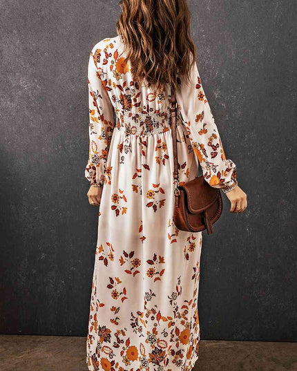 Floral V-Neck Long Sleeve Maxi Dress
