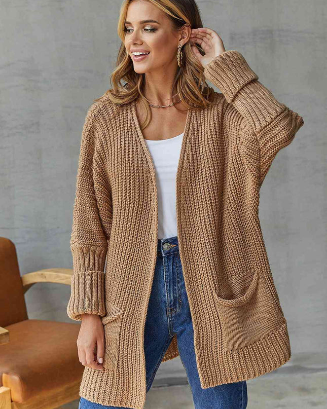 Open Front Long Sleeve Cardigan with Pockets