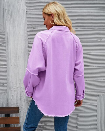 Raw Hem Collared Denim Jacket