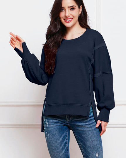 Exposed Seam High-Low Slit Sweatshirt