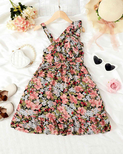 Floral Asymmetrical Neck Ruffled Dress
