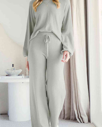 Long Sleeve Lounge Top and Drawstring Pants Set