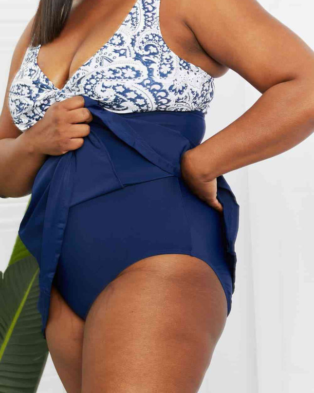 Marina West Swim Full Size Sail With Me V-Neck Swim Dress in Paisley Navy