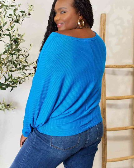 Zenana Full Size Round Neck Batwing Sleeve Blouse