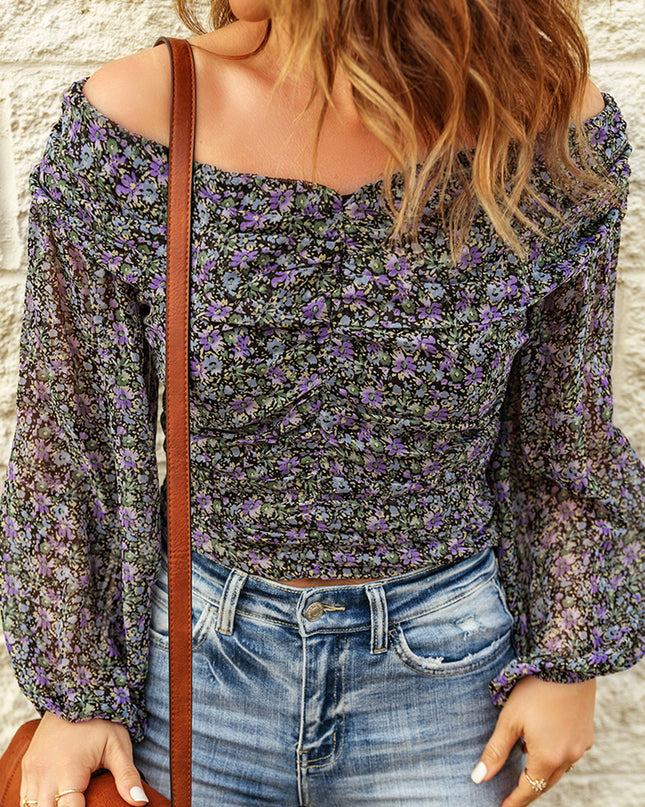 Floral Off-Shoulder Ruched Top