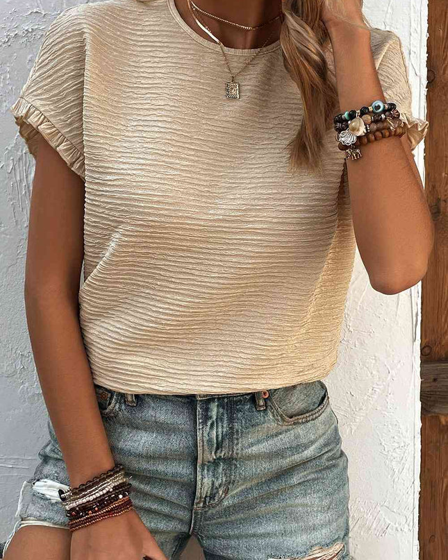 Textured Round Neck Short Sleeve Top
