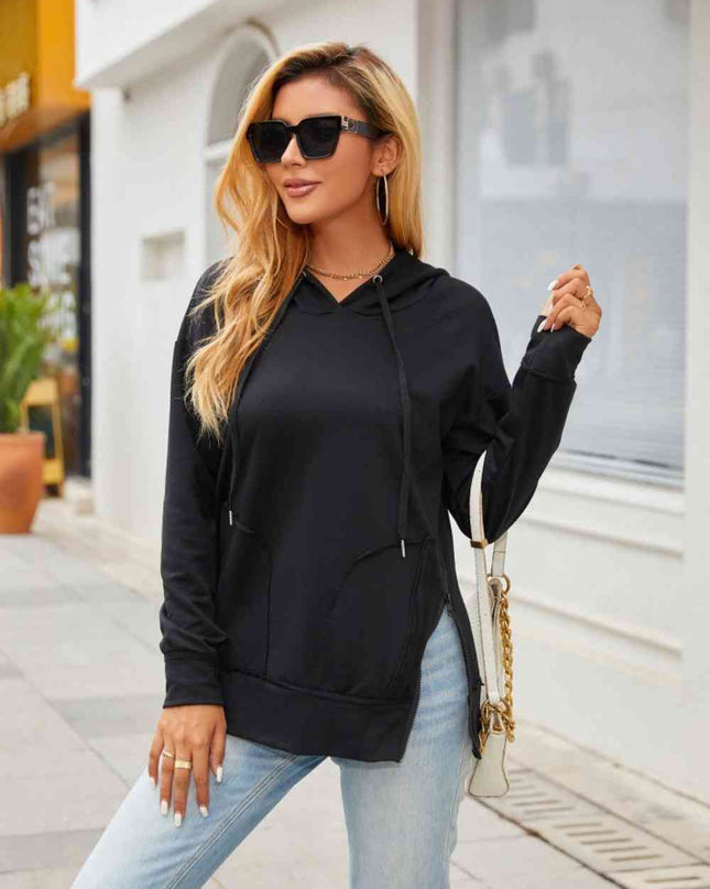 Zip Detail Drawstring Hoodie