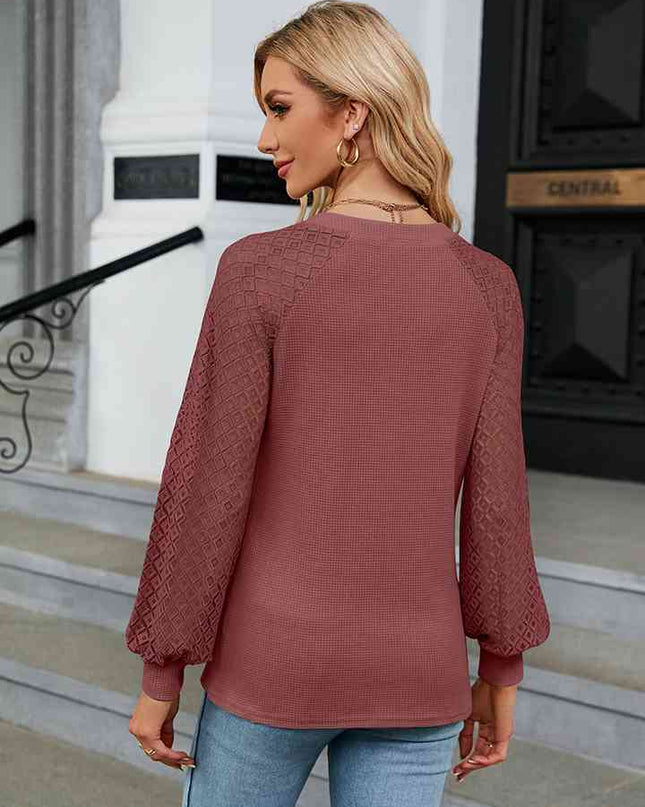 Notched Neck Raglan Sleeve Blouse
