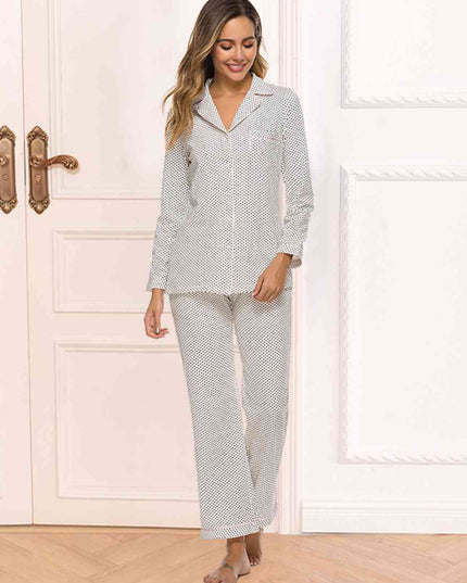 Collared Neck Loungewear Set with Pocket