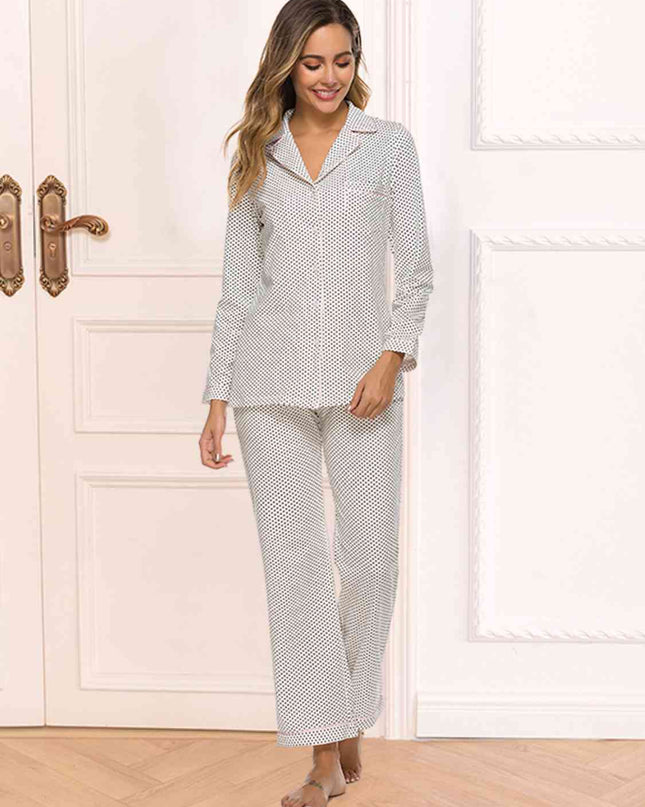 Collared Neck Loungewear Set with Pocket