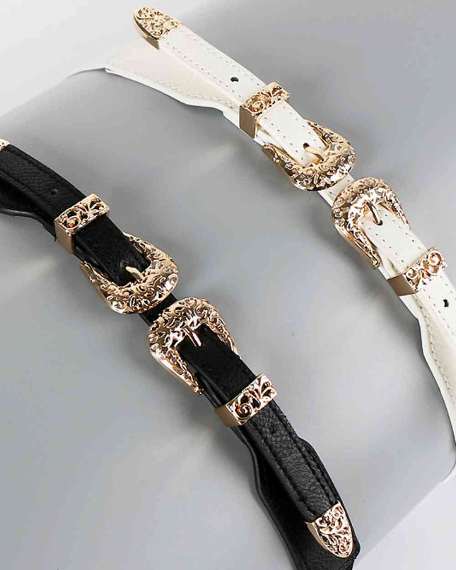 Double Buckle PU Leather Belt