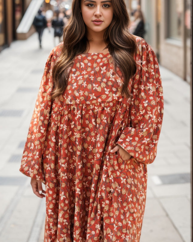 Plus Size Floral Round Neck Dress