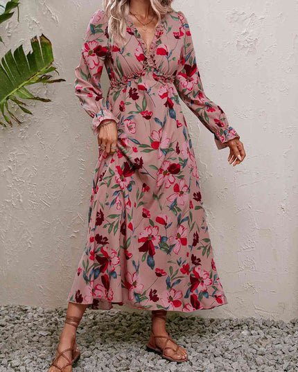 Floral Frill Trim V-Neck Maxi Dress