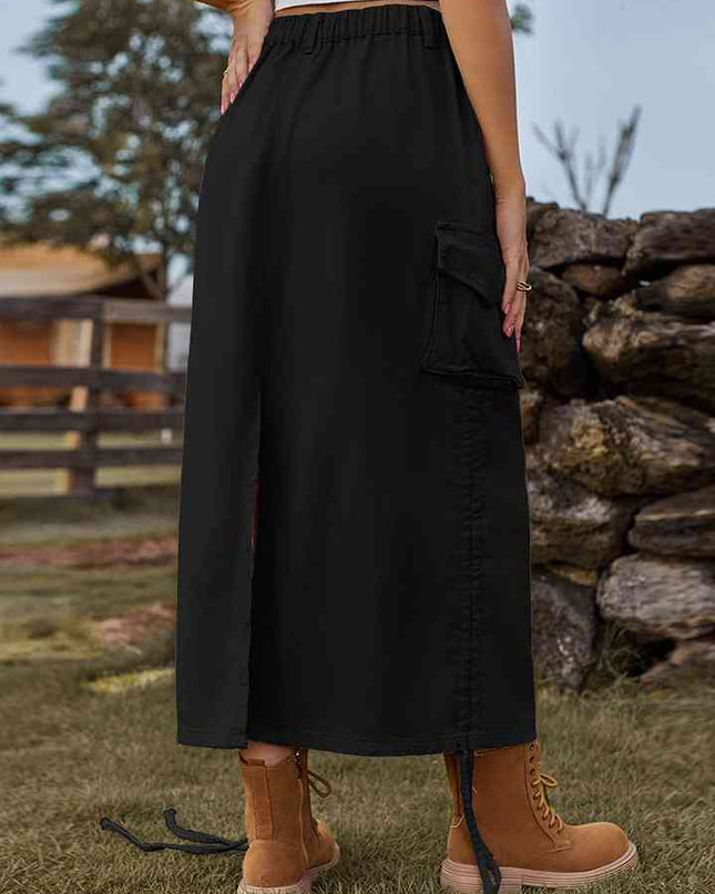 Drawstring Denim Skirt with Pockets