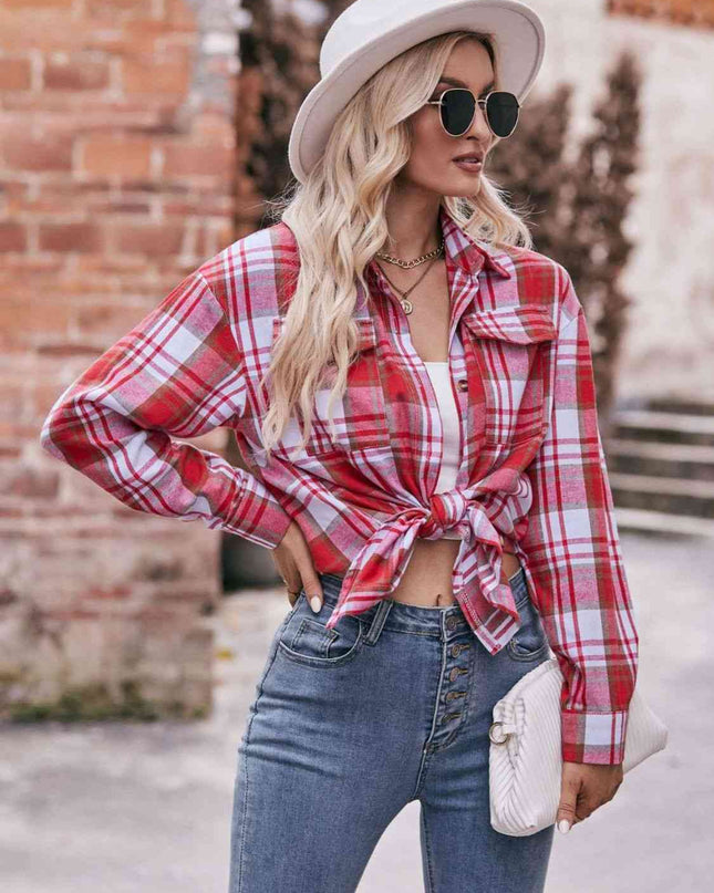 Plaid Dropped Shoulder Longline Shirt