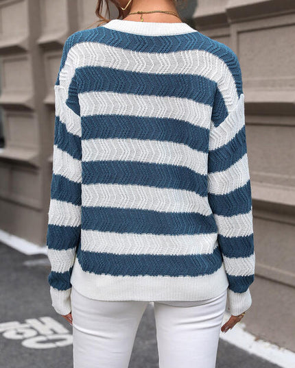 Striped Round Neck Dropped Shoulder Sweater
