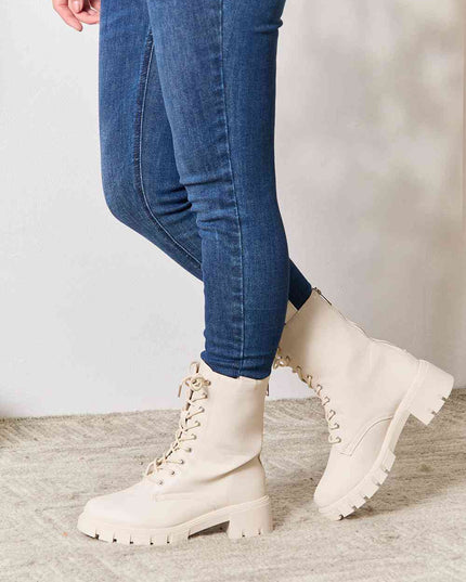 East Lion Corp Zip Back Lace-up Front Combat Boots