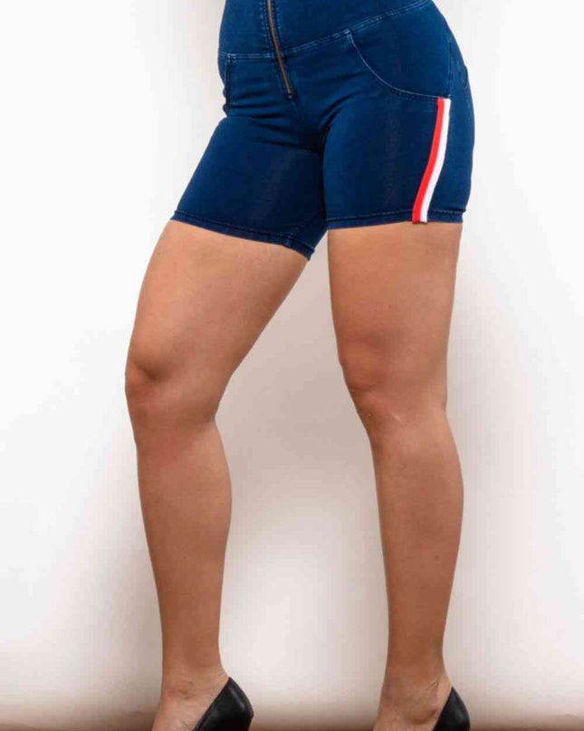 Full Size Side Stripe Zip Closure Denim Shorts