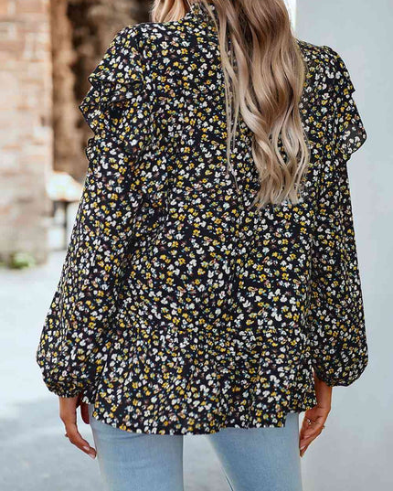 Ruffle Collar Long Sleeve Peplum Top
