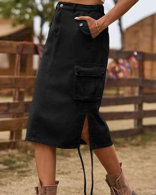 Drawstring Denim Cargo Skirt
