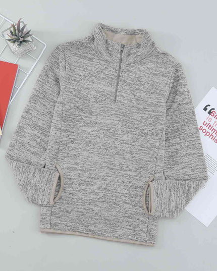 Kids Quarter-Zip Collar Sweatshirt with Kangaroo Pocket